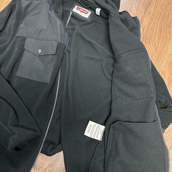 Levi's Strauss BLACK CHARCOAL Men's Hooded Fleece Jacket Size Large - Picture 2 of 8